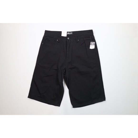 Deadstock Vintage 90s Pelle Pelle Mens 36 Spell Out Baggy Fit Denim Shorts Black
